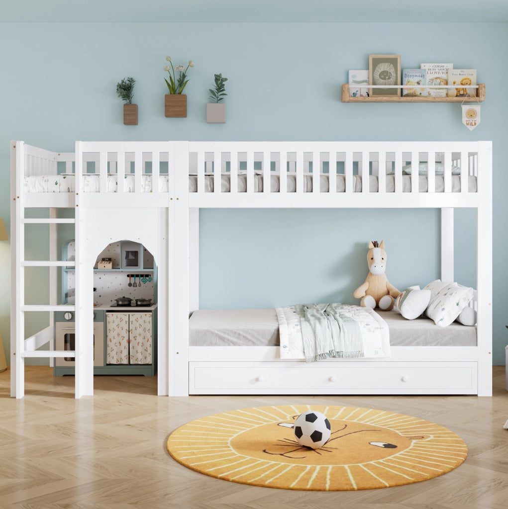 Letto a castello per bambini bianco/naturale 90x200 cm