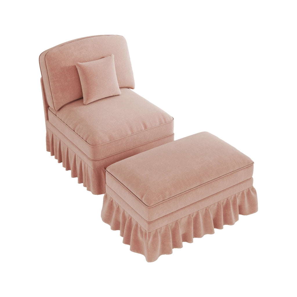 Poltrona Lounge con Pouf ¨C MINIMAL ¨C Tessuto Chenille Rosa, Gambe a Fusello