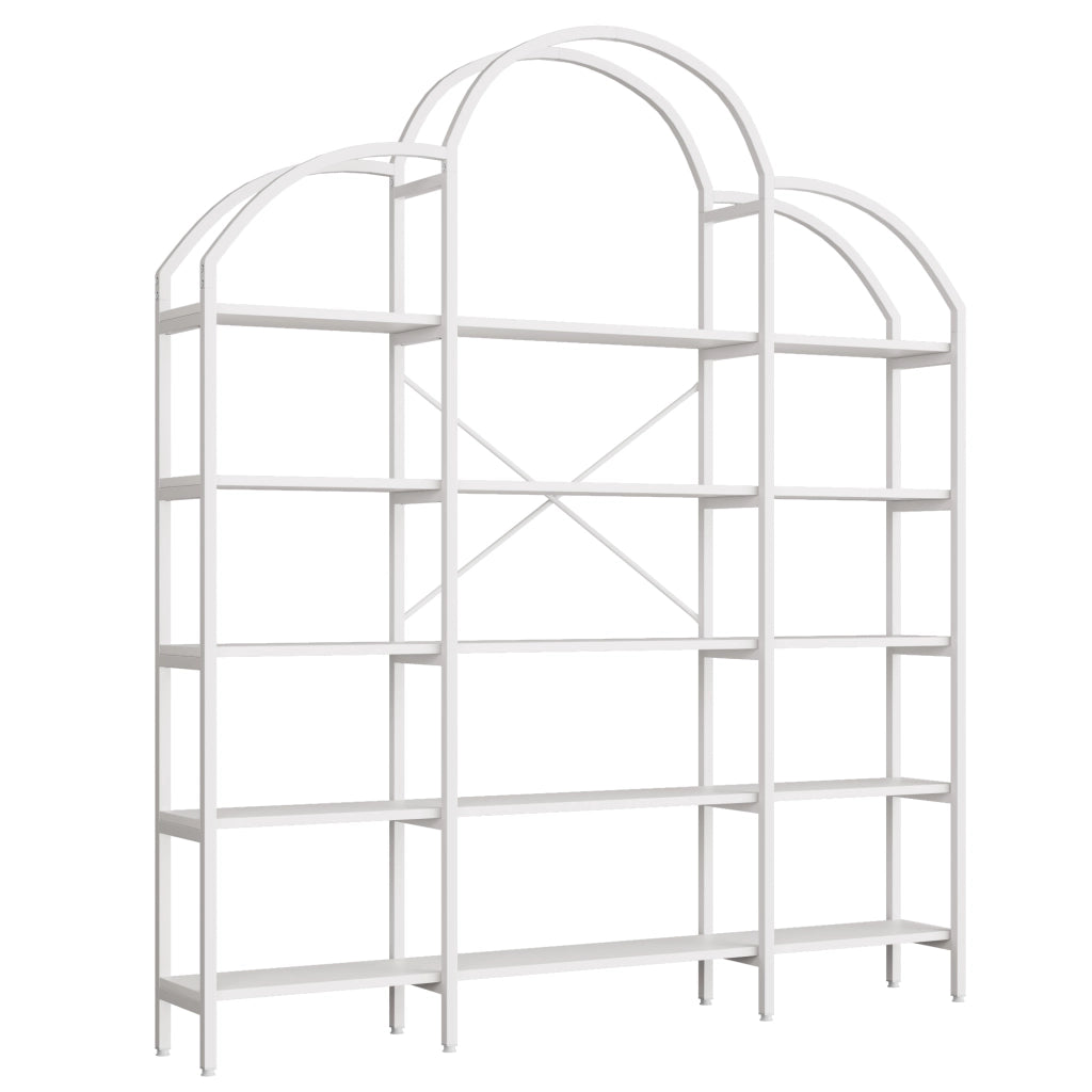 Libreria a 5 ripiani in MDF e metallo con decorazione a forma di nuvola, bianca, 170 × 26 × 190 cm