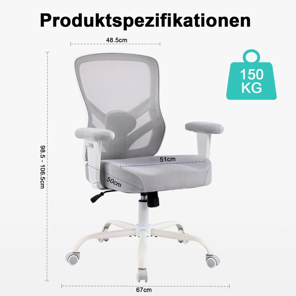 Sedia da ufficio ergonomica con supporto lombare regolabile braccioli 2D regolabili in pelle grigia 61 × 28 × 58 cm