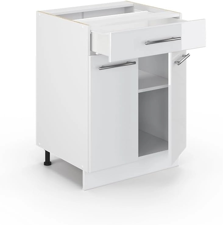 Cassettiera da bagno Fame-Line, Bianco lucido, 60 x 82 cm con cassetto, senza piano di lavoro, per la conservazione di articoli da bagno e prodotti per la pulizia