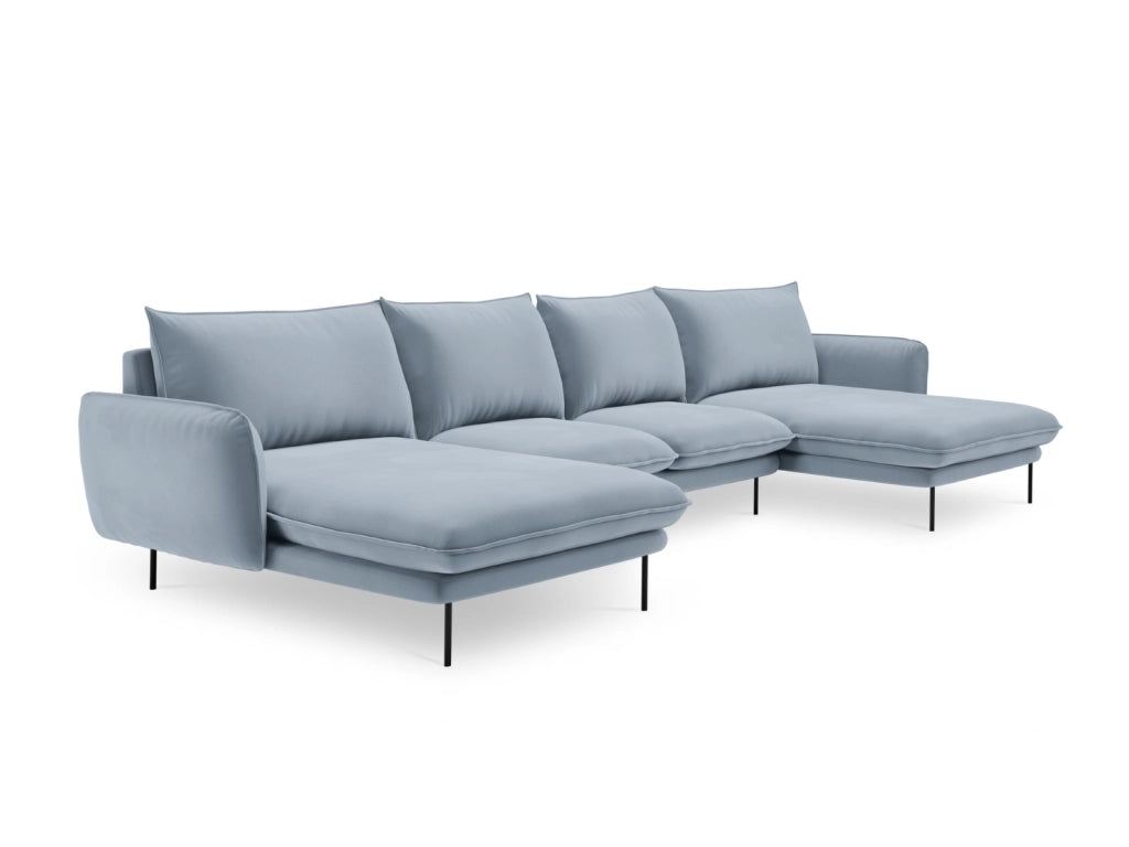 Cosmopolitan Design - Divano panoramico "Vienna" 6 posti in velluto azzurro 