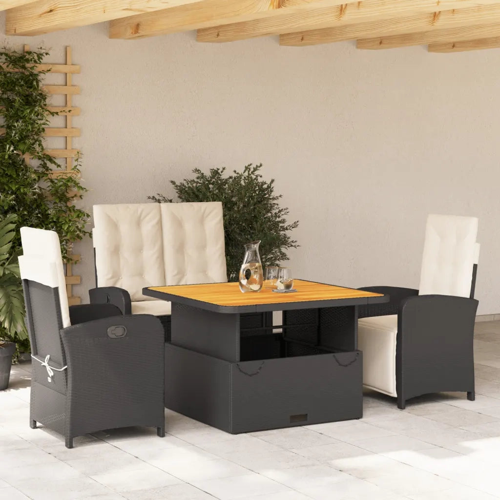 Set da Pranzo da Giardino 4 pz con Cuscini Nero in Polyrattan 3277321