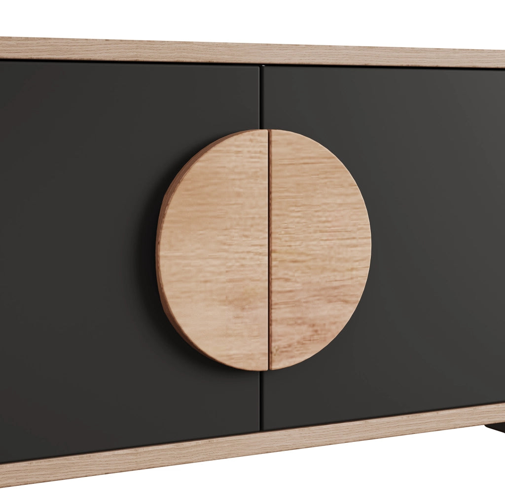 Mobile TV 180x35x49 cm con 3 ante e 2 vani aperti in truciolato naturale e nero