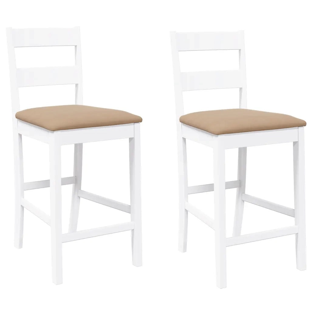 vidaXL Sgabelli da Bar con Cuscini 2 pz Bianco Legno Massello di Hevea