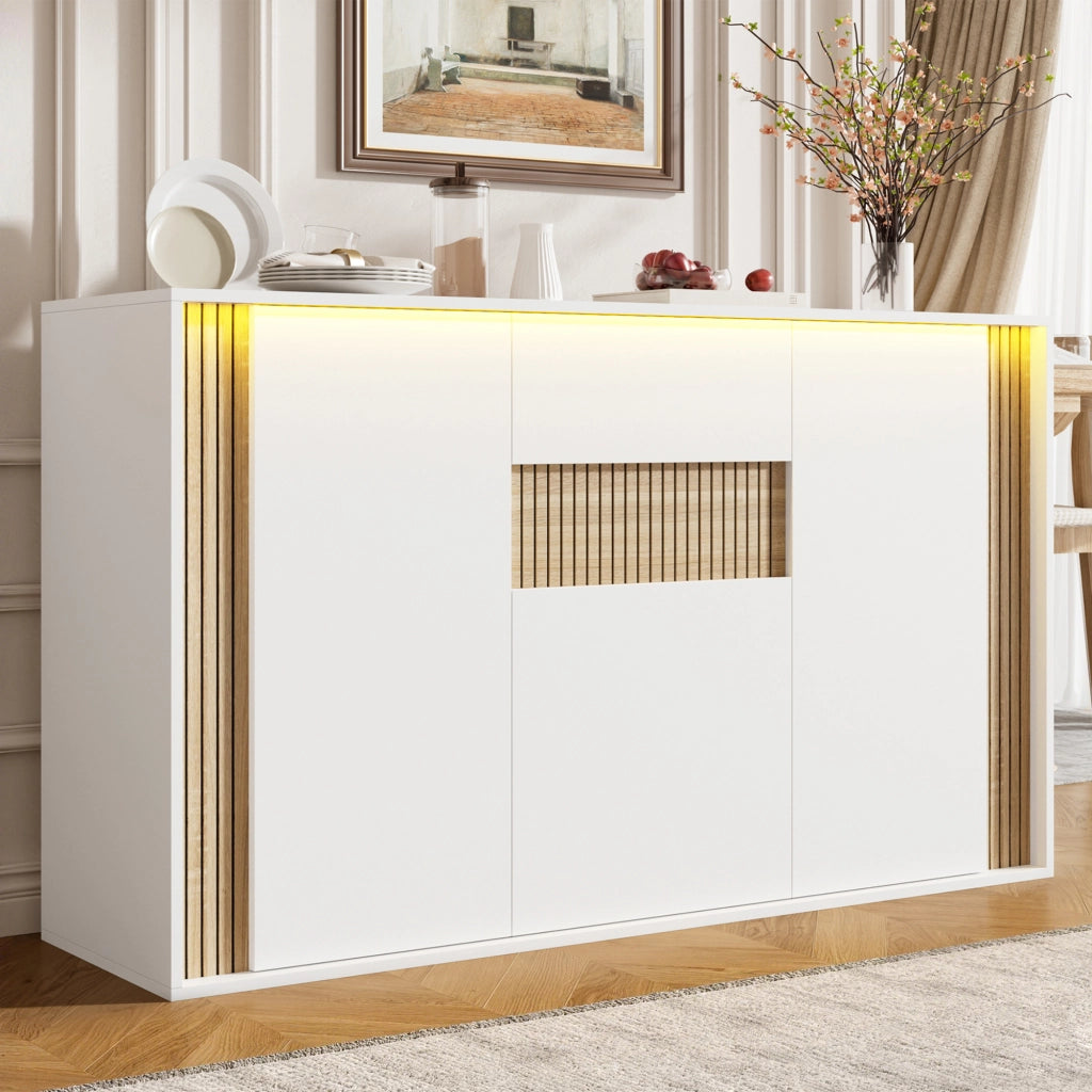 Credenza con 3 ante; 1 cassetto e LED regolabile - per soggiorno - 140×40×82 cm