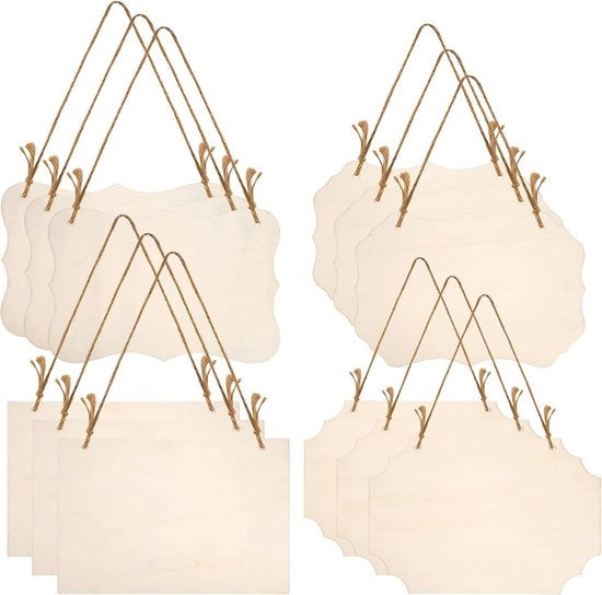 12 pezzi di tavole di legno grezze per appendere - tavole di legno bianche per scrivere - decorazione per la casa, fare artigianato, creare bandiere, dipingere loghi - matrimonio, cucina, caffè, bar, fai da te