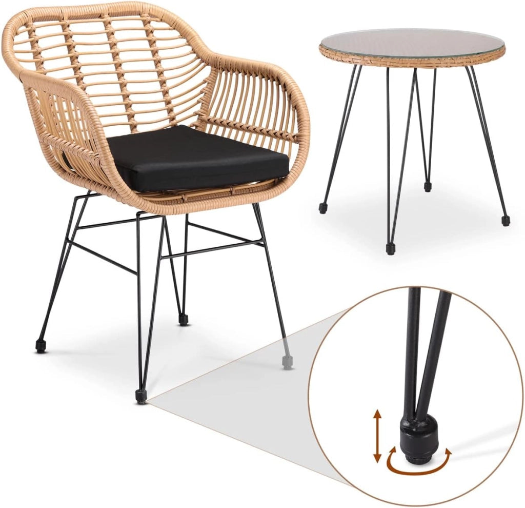 Set da Balcone 3 Pezzi Tavolino e Sedie da Giardino Effetto Polyrattan Salottino da Terrazzo