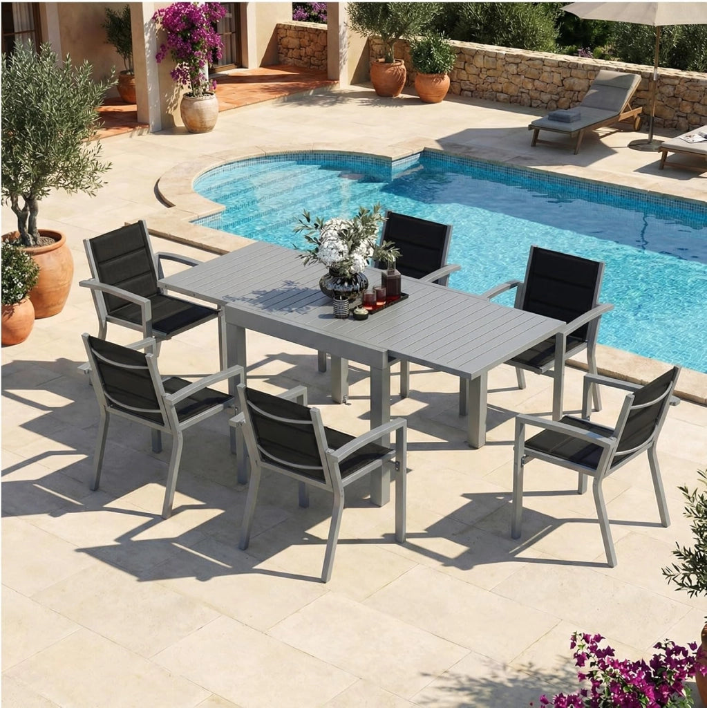 Tavolo da giardino, estensibile, 80/160 x 80 x 75 cm, tavolino allungabile in alluminio, per balcone, resistente alle intemperie, estensibile, tavolo da pranzo all'aperto, grigio Chiaro