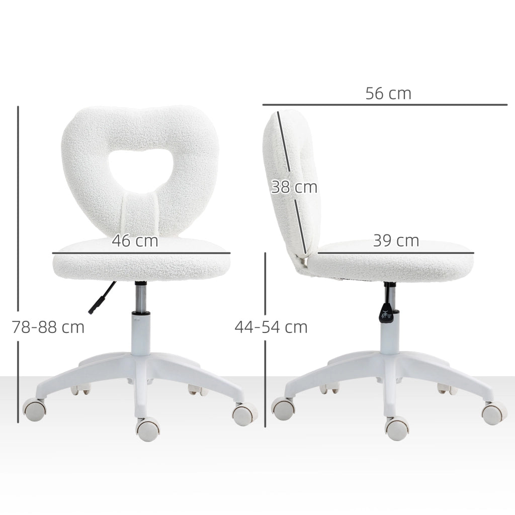 Sedia da ufficio girevole con schienale a cuore senza braccioli e altezza regolabile in teddy fleece bianco