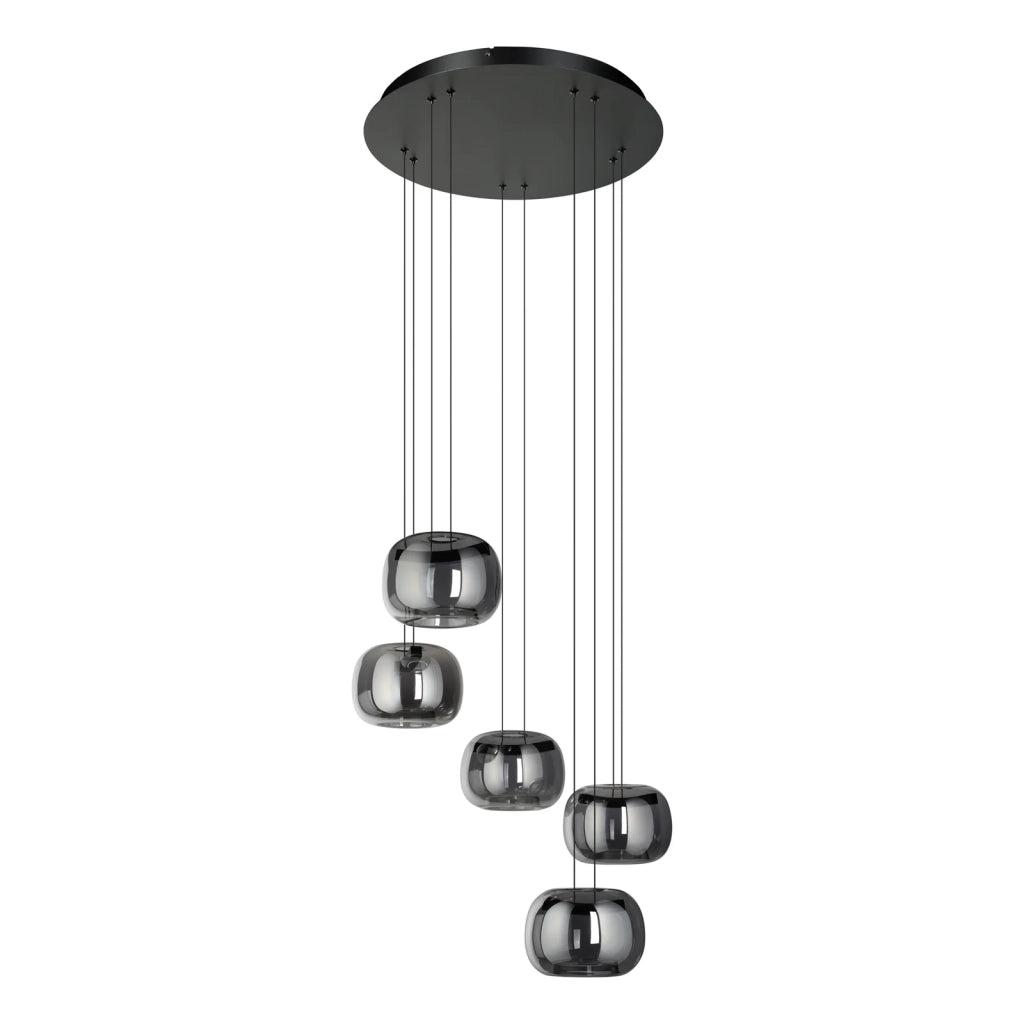 Lampadario Contemporaneo Hortunas Acciaio Nero Trasparente 5 Luci Led 5,8W Ip20