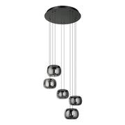 Lampadario Contemporaneo Hortunas Acciaio Nero Trasparente 5 Luci Led 5,8W Ip20