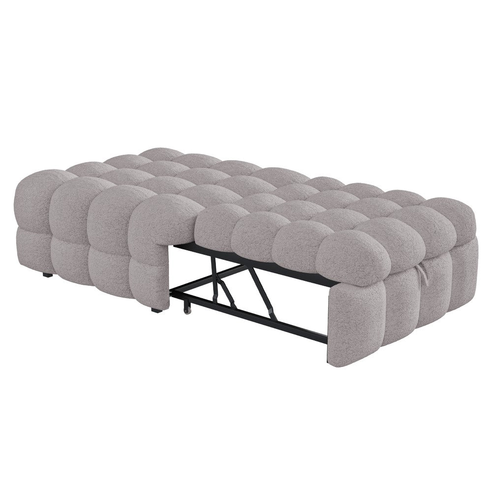 Letto Singolo Imbottito con Pouf ¨C MINIMAL ¨C Tessuto Teddy Grigio