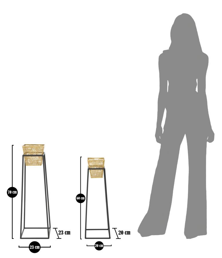 Set 2 Porta Vasi Square Ø 23x70-20x60 cm in Ferro