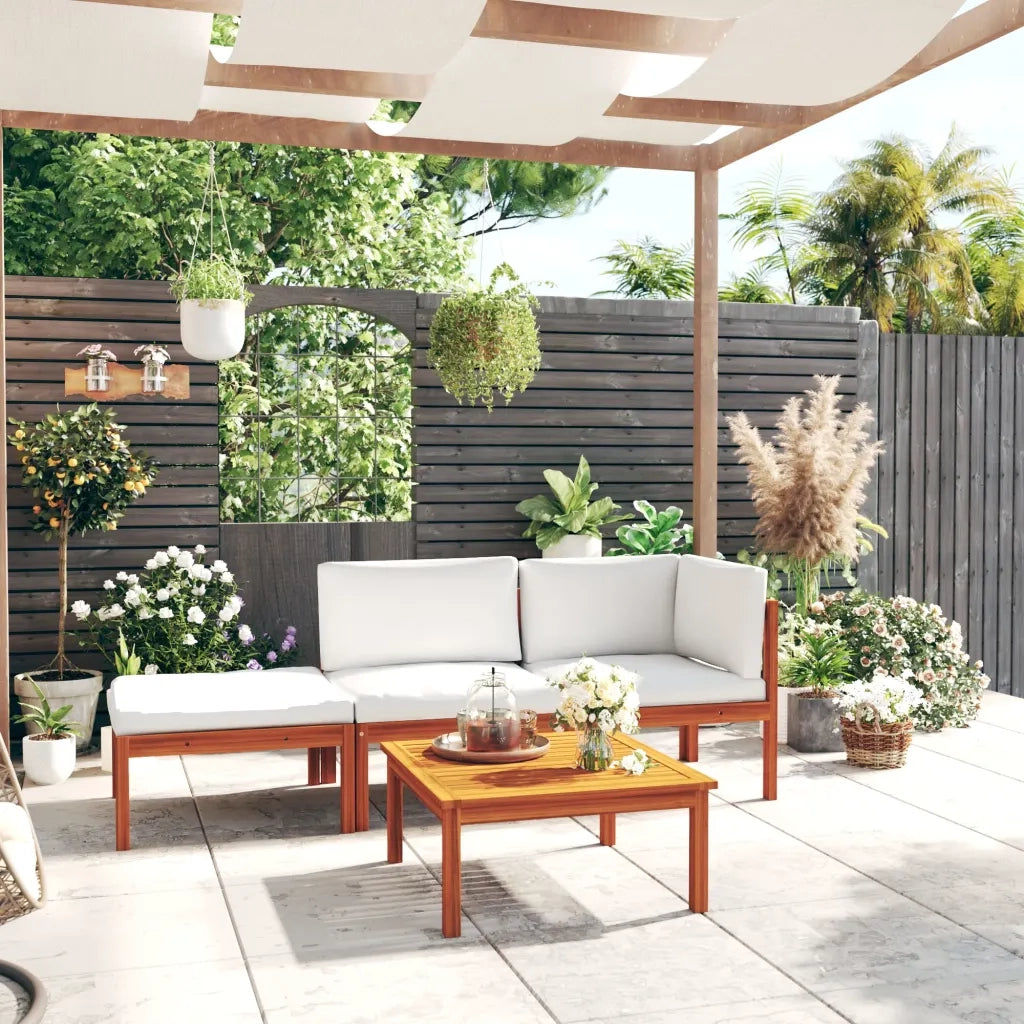 Set da giardino 4 pezzi con cuscini crema 63x63 cm 3057904