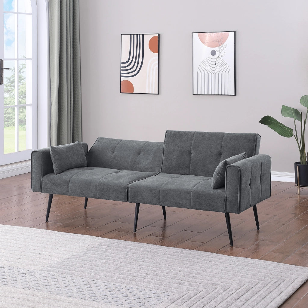 Divano letto convertibile con schienale regolabile e struttura stabile in tessuto grigio per salotto 175 × 71 × 71 cm