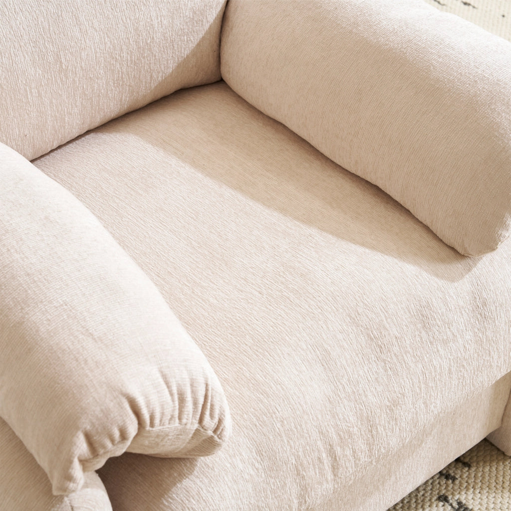 Poltrona Ampia 1 Posto con Cuscini Braccioli Comfort; Seduta Ergonomica; Struttura Legno E Metallo in Ciniglia Beige