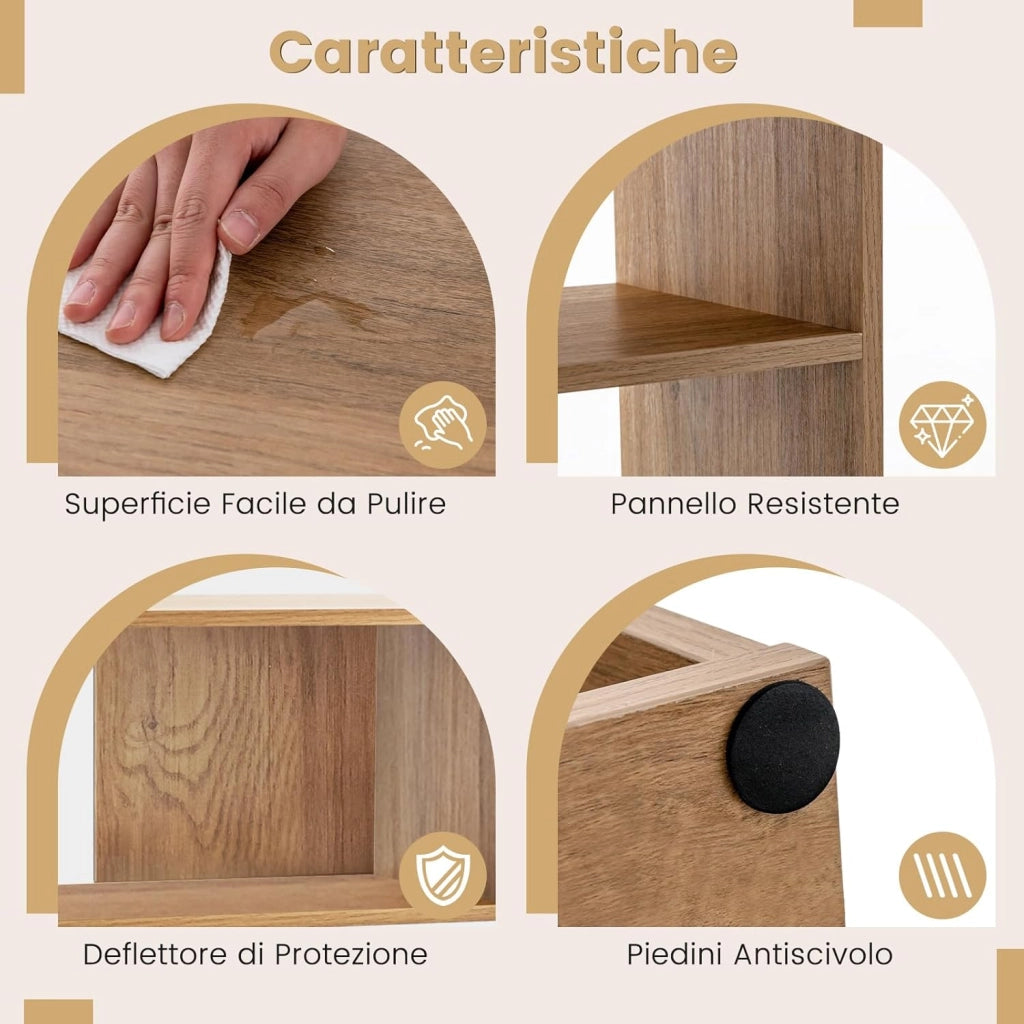 Libreria a Forma Convessa/Concava, Scaffale Aperto a 3 Ripiani in Legno, Scaffale da Esposizione con Dispositivo Antiribaltamento, per Soggiorno Ufficio Camera da Letto (Concava)