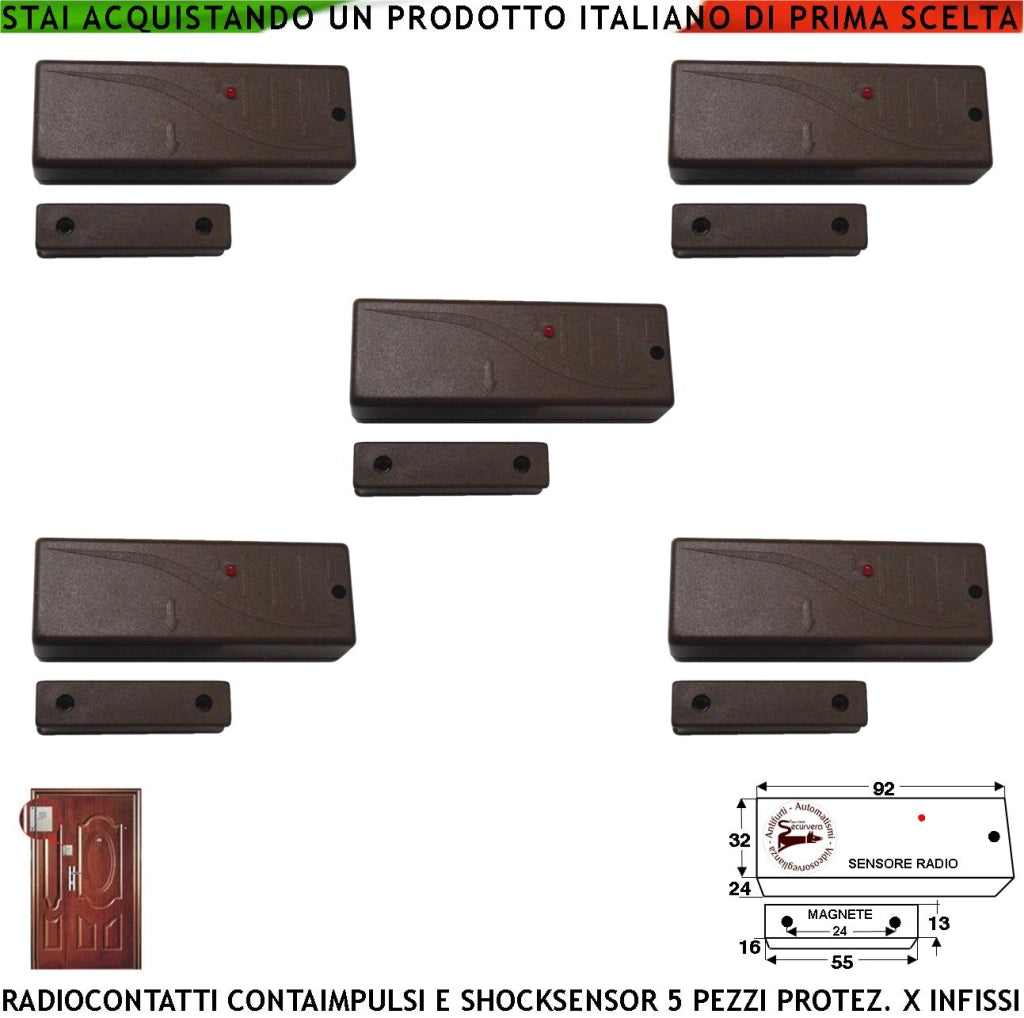 Sensore Magnetico Wireless Rilevatore Sismico Regolabile Codice Sydra 5 Pezzi Per Antifurto Ingresso NC e Contaimpulsi Per Switchallarm SecurLysa Allarme Anticollisione Rileva Trapano e Scasso