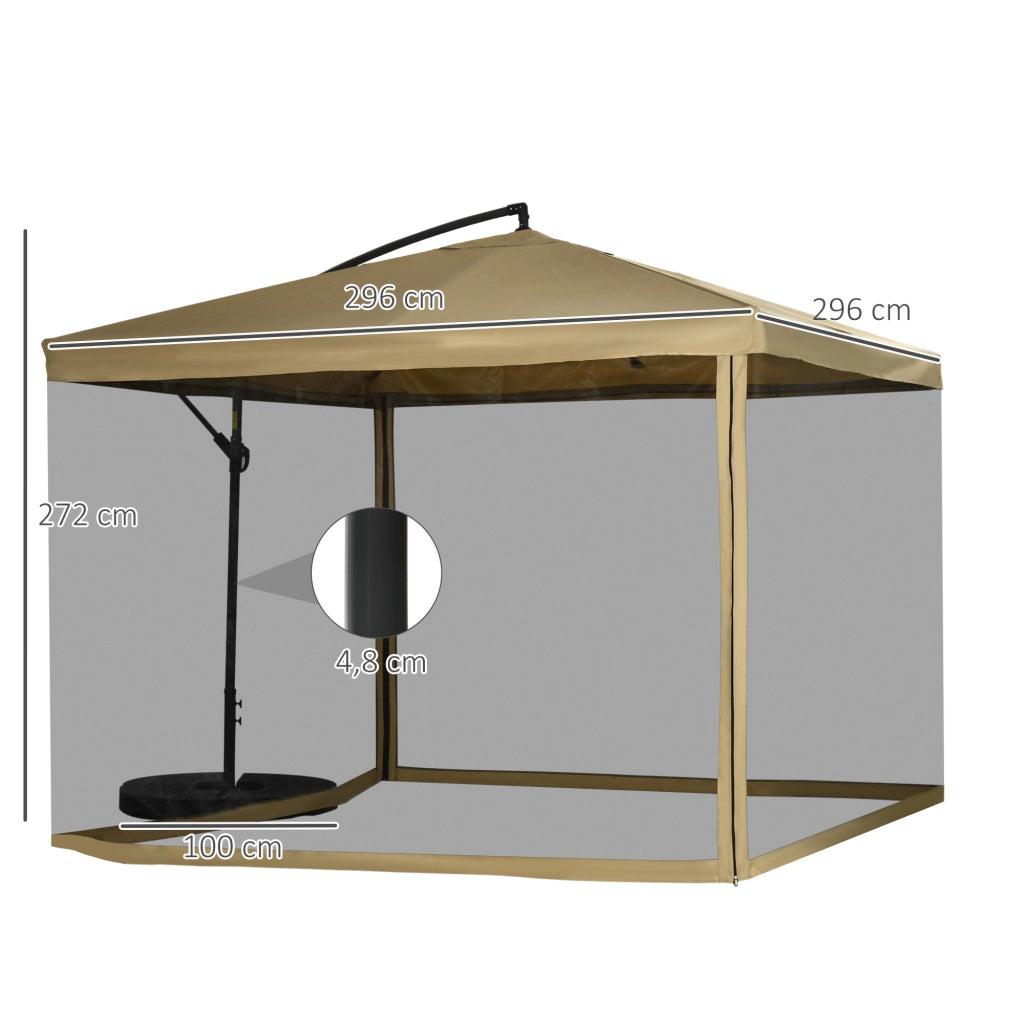 Parasole a sbalzo Outsun 296 x 296cm con lati a rete struttura leggera stabile ideale per mercato terrazza balcone e giardino