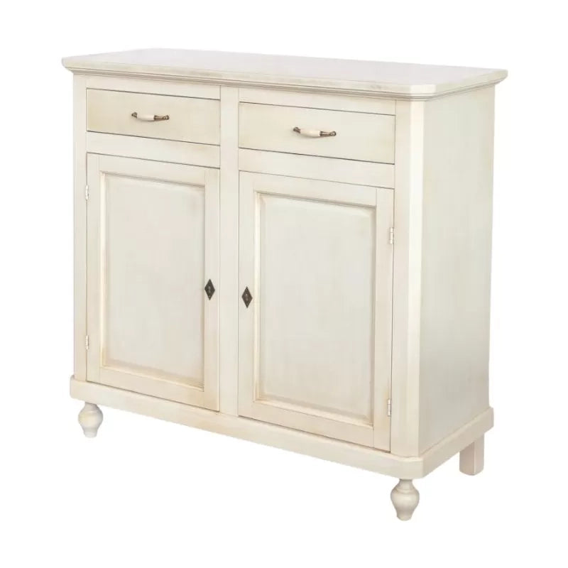 Credenza 2 porte 2 cassetti legno shabby bianco anticato maniglia porcellana 105x45x98 - Mobili 2G