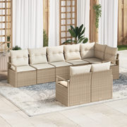 Set Divano da Giardino 8 Pezzi con Cuscini Beige Polyrattan