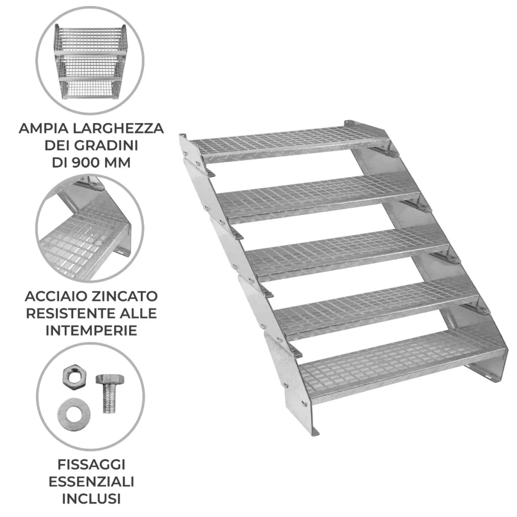 Scala metallica a 5 elementi ad altezza regolabile in acciaio zincato 90 cm / 900 mm