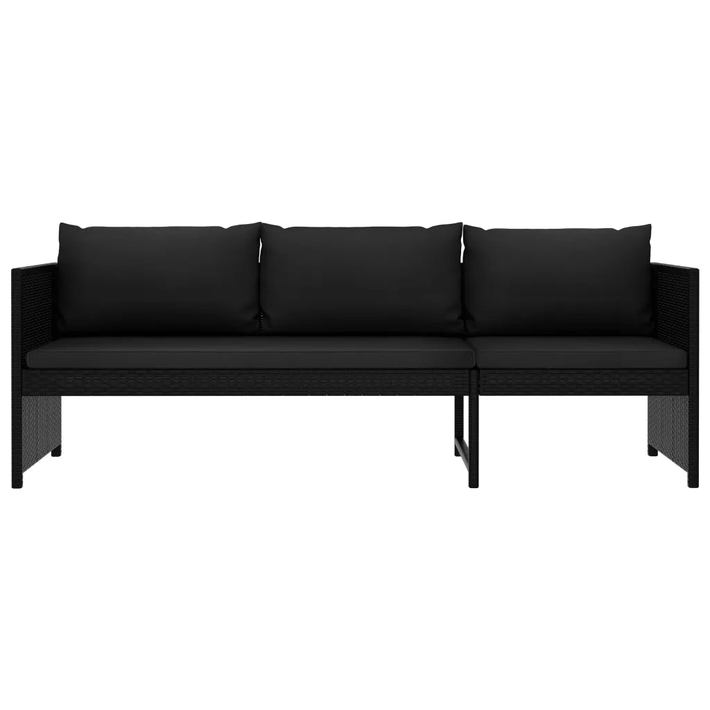 Set Divani da Giardino 3 pz con Cuscini in Polyrattan Nero cod mxl 35541