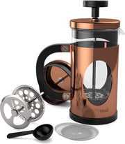 Caffettiera a stantuffo in acciaio inossidabile con beaker in vetro - manuale con finitura in rame - pressa caffè piccola - 12 oz - 0,35 l stantuffo in acciaio inossidabile