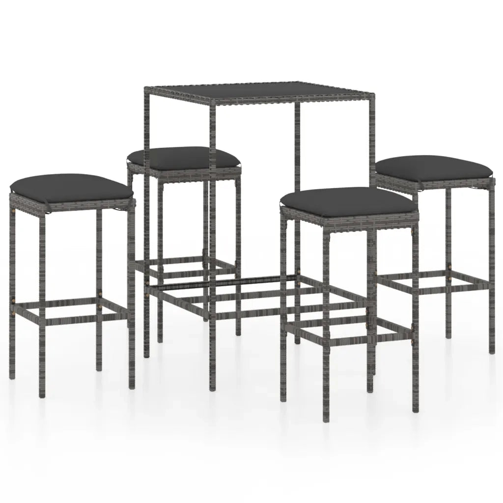 Set da Bar da Giardino 5 pz | Set Salotto da Giardino con Cuscini in Polyrattan Grigio