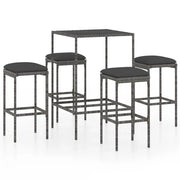 Set da Bar da Giardino 5 pz | Set Salotto da Giardino con Cuscini in Polyrattan Grigio