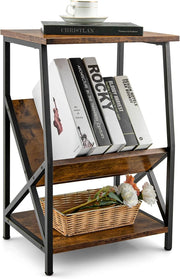 Tavolino a 3 Livelli in Ferro a Forma di X,Tavolino da Caffè Vintage Stile Industriale, Tavolino Laterale Carico Massimo 25 kg, 30,5x40x61 cm