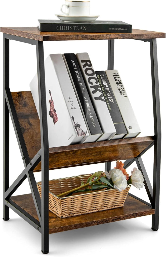 Tavolino a 3 Livelli in Ferro a Forma di X,Tavolino da Caffè Vintage Stile Industriale, Tavolino Laterale Carico Massimo 25 kg, 30,5x40x61 cm