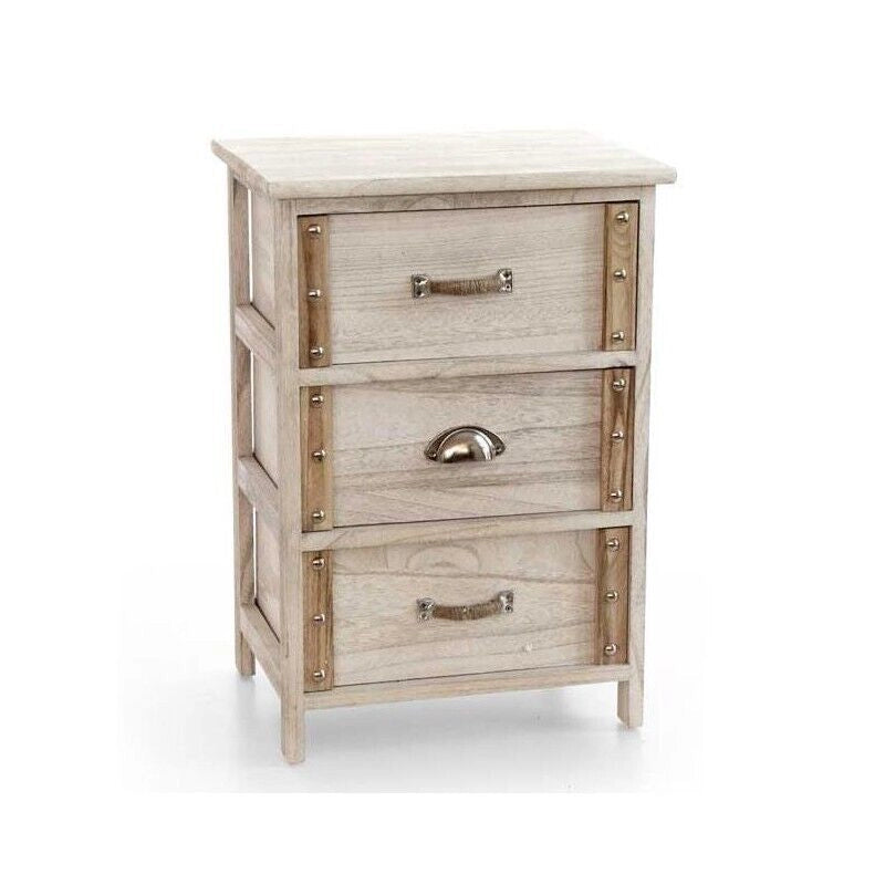 CASSETTIERA IN LEGNO DECORATA CON 3 CASSETTI NATURALE CHIARO 40 X 29 X 58 CM