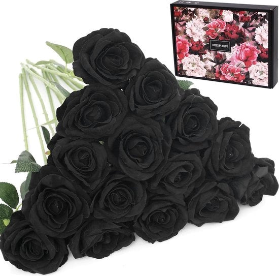 Fiori artificiali - Touch reale - Una stele - Tulle - Fiori realistici - Bouquet di nozze - Rose nere - 15 pezzi fiori secchi