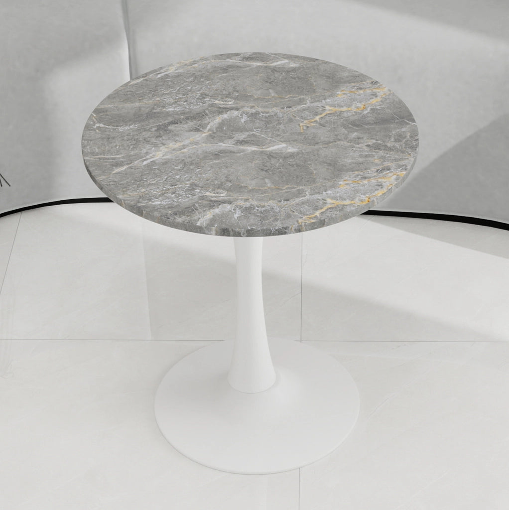 Tavolino rotondo ULEVR in marmo artificiale bianco anticato e grigio, design moderno minimalista