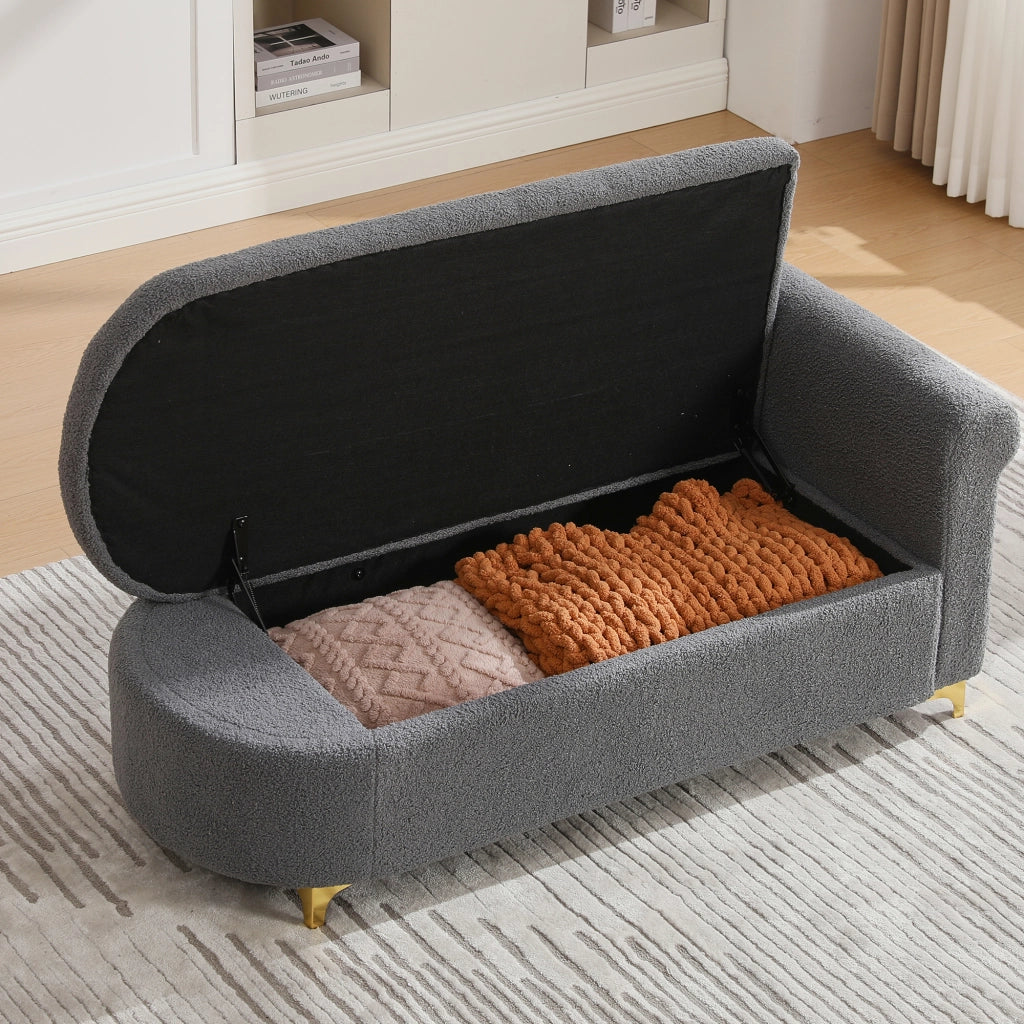 Chaise longue con vano contenitore e cuscini, tessuto effetto lana d'agnello Grigio Antico 134 × 64 × 70 cm