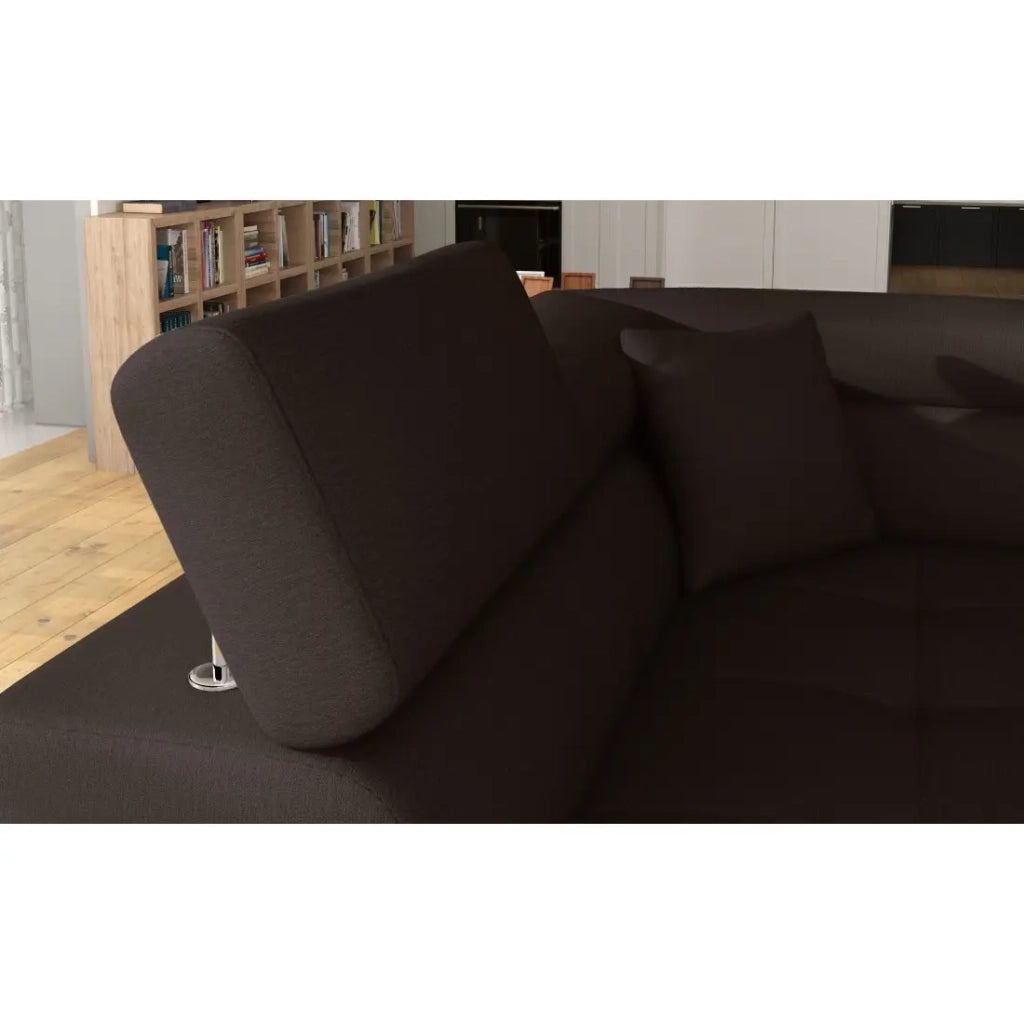 Divano angolare trasformabile MENTON beige e marrone bouclé - Angolo sinistro con contenitore