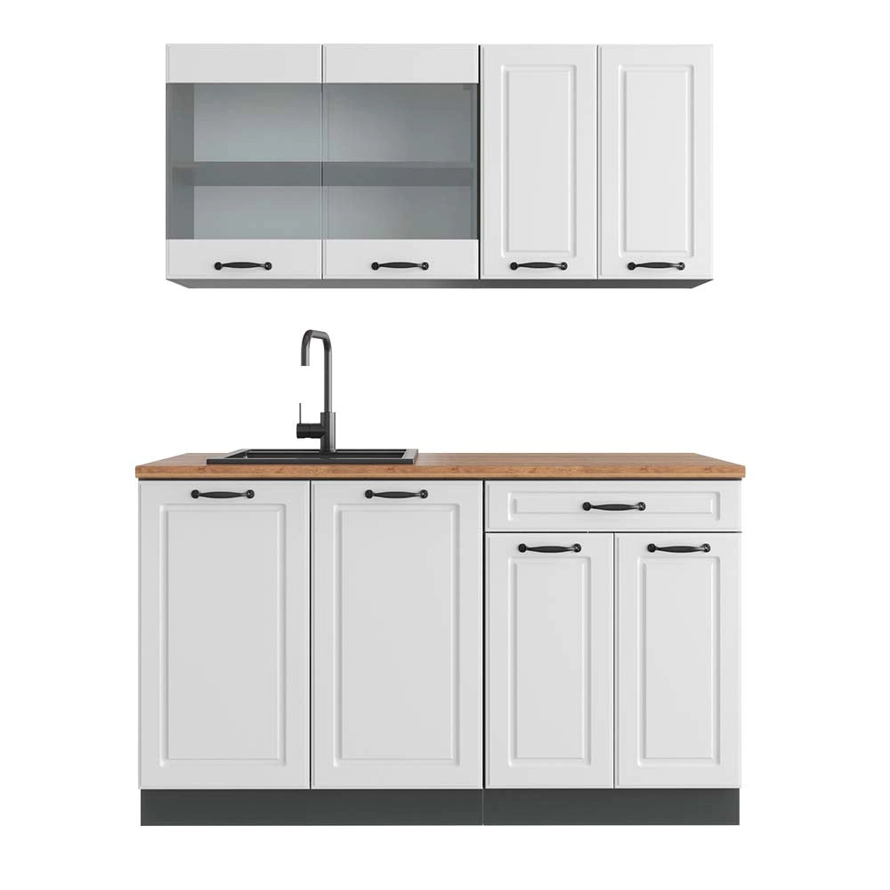 Vicco Cucina monoblocco Bianco casa di campagna/antracite 140 cm , PL Rovere