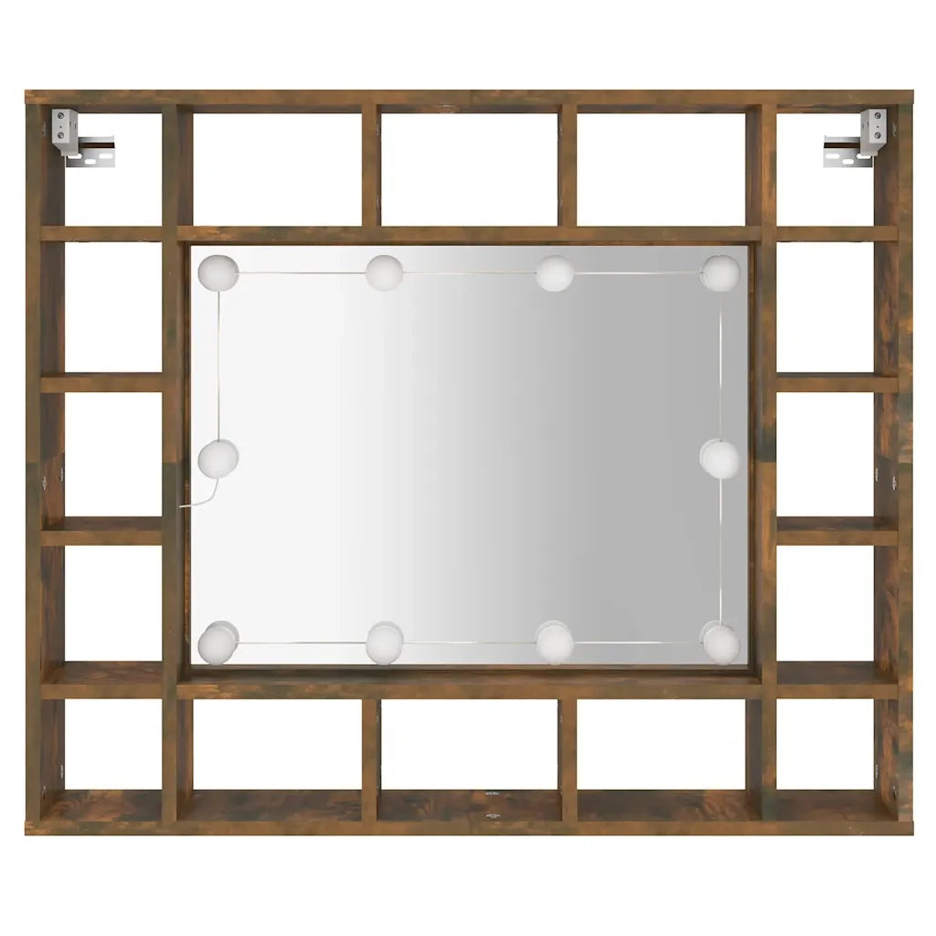 Mobile a Specchio con LED-Armadietto a Specchio Rovere Fumo 91x15x76,5 cm