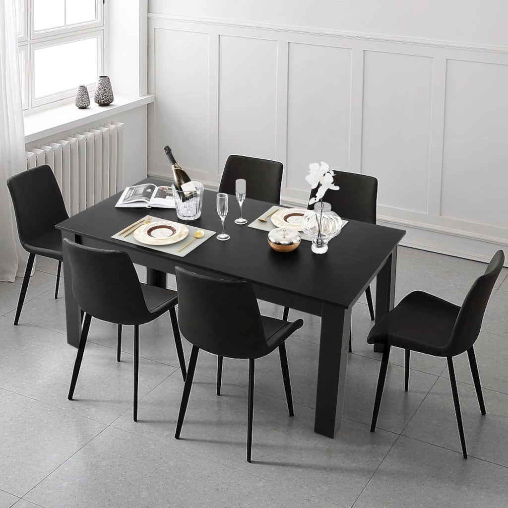Tavolo da Pranzo 160 x 80 x 76 cm, Rettangolare con Piano Grande e Gambe Robuste per Massimo 8 Persone (Nero)