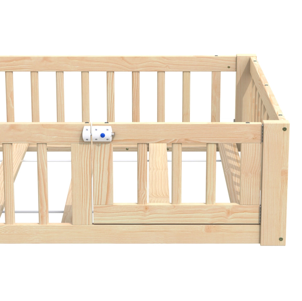 Letto casetta per bambini 90 x 200 cm in pino naturale con rete e barriera