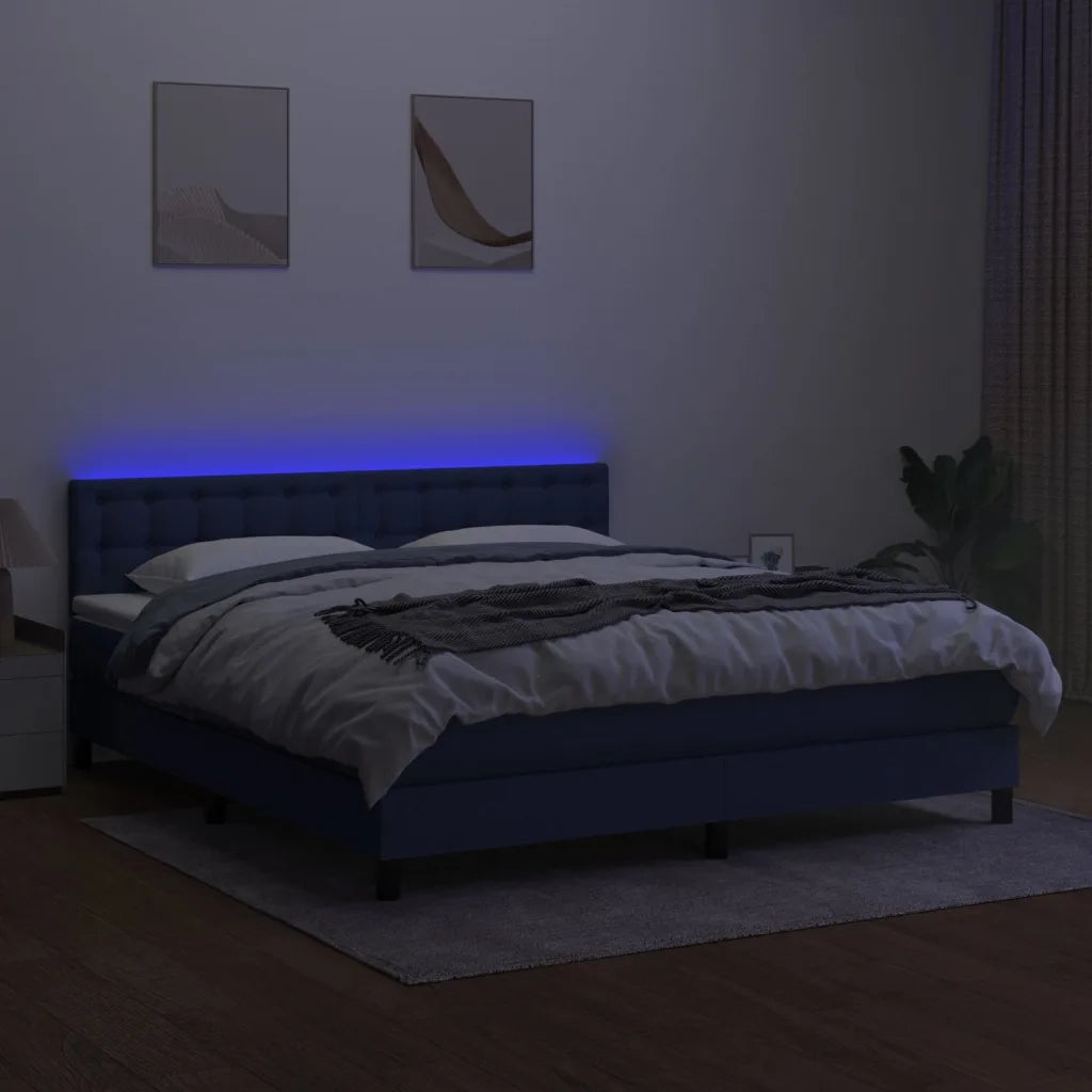 Letto a Molle con Materasso e LED Blu 180x200 cm in Tessuto 3133499