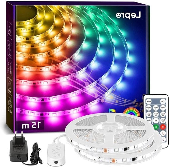 Striscia LED RGBIC da 15 m con 450 led, modalità musicale e telecomando - IP65 impermeabile all'acqua, regolabile, per feste, Natale e decorazioni