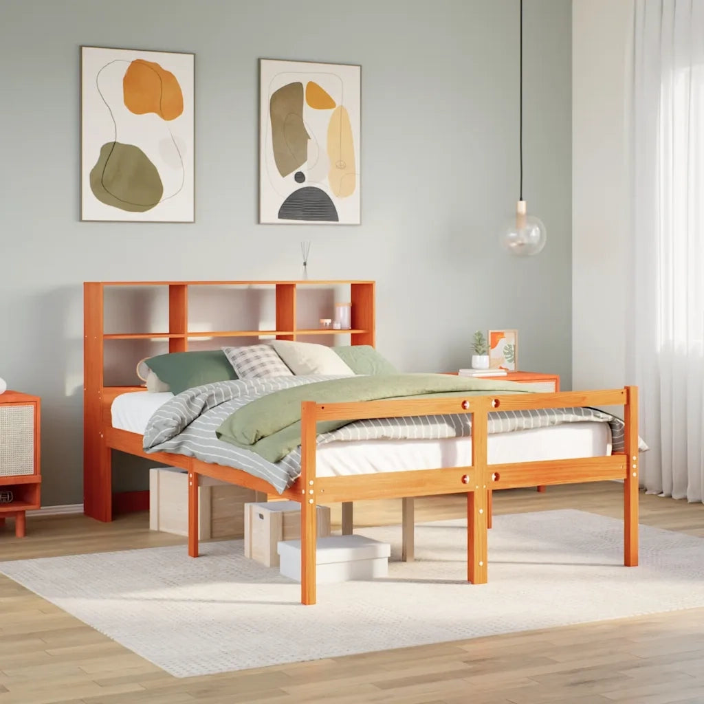 vidaXL Letto Libreria senza Materasso Marrone Cera 120x190 cm Legno