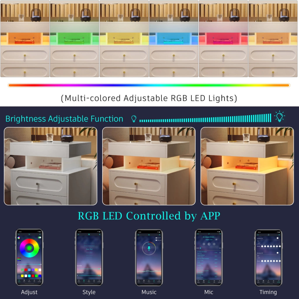 Comodino LED in truciolare 100x40x60 cm; bianco