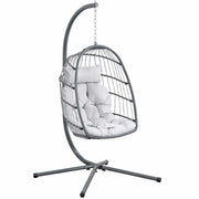 Poltrona Sospesa Da Giardino In Metallo Con Cuscino Imbottito Pieghevole Per Balcone E Terrazzo 105 x 105 x 198 Cm Grigio Chiaro