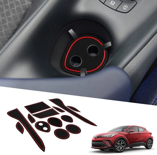 Accessori di protezione per Toyota C-HR ZYX10/NGX 50 Serie 2016-2023, antislipmattone per console centrale, supporto guida in gomma, contenitore per bicchieri, antislipmattone per porta, gomma per porta rossa