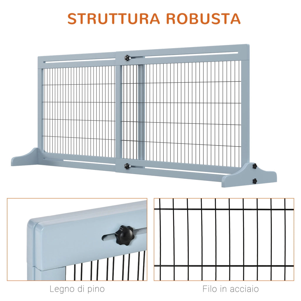 EasyComfort Cancellino per Cani Estensibile da Interno in Legno e Acciaio, 104-180x36x69cm, Blu-grigio