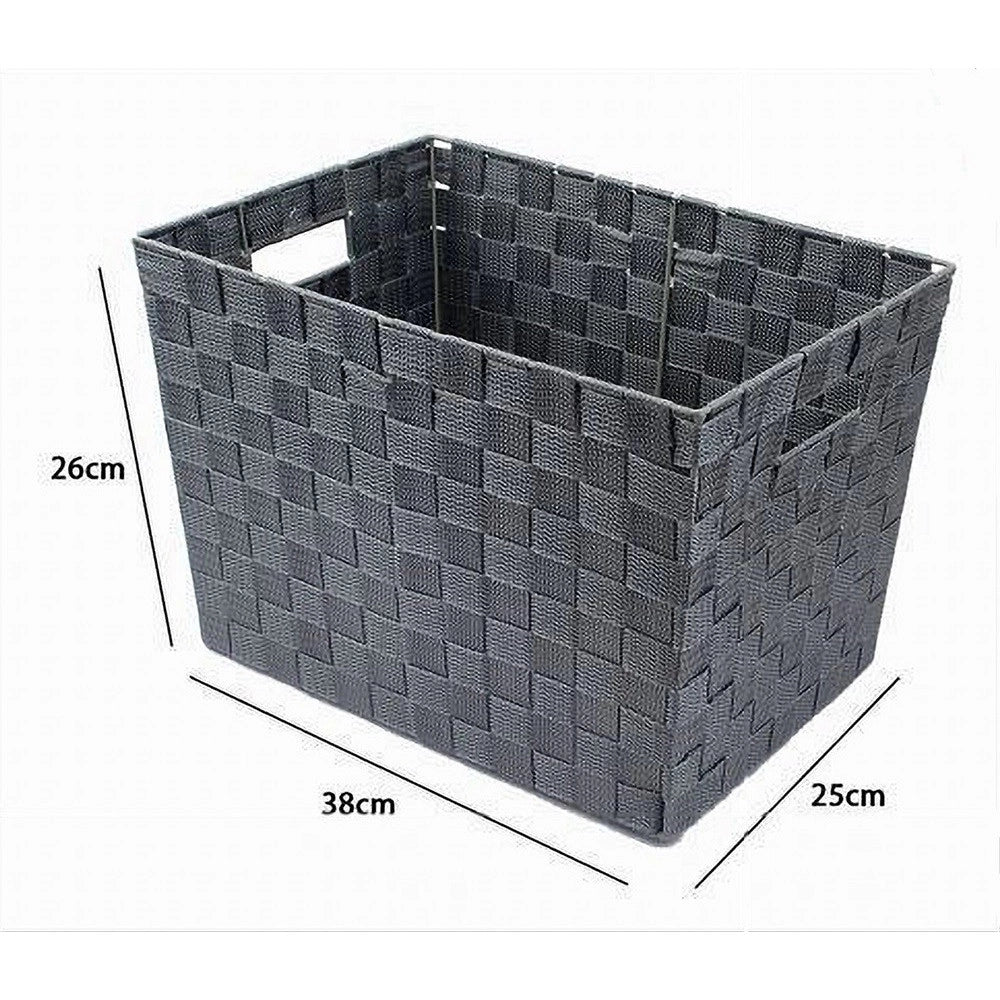 Trade Shop - Portaoggetti Cesto In Tessuto Intrecciato 38x26x25cm Maniglie Grigio Scuro 79038 -